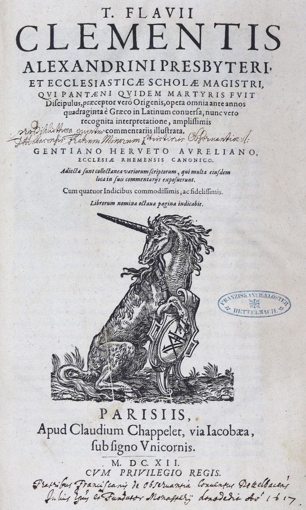 Große Abbildung Nr.1: 125-112 Clemens Alexandrinus.: (Alte Drucke, Handschriften und Theologie)