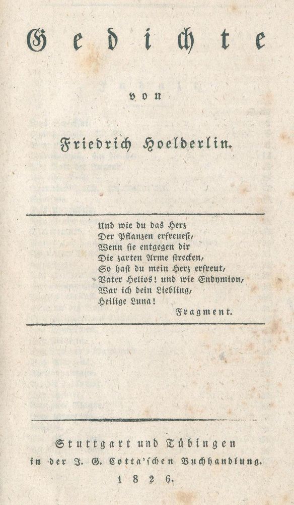 Große Abbildung Nr.1: 125-1127 Hölderlin,F.: (Literatur und illustrierte Bücher bis 19.Jahrhundert)