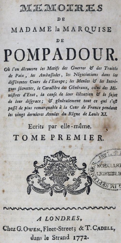 Große Abbildung Nr.1: 125-1171 Pompadour,(J.A.P.)de.: (Literatur und illustrierte Bücher bis 19.Jahrhundert)