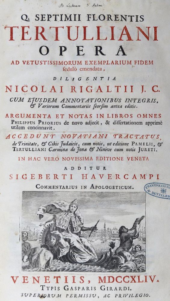 Große Abbildung Nr.1: 125-1204 Tertullian,Q.S.F.: (Literatur und illustrierte Bücher bis 19.Jahrhundert)