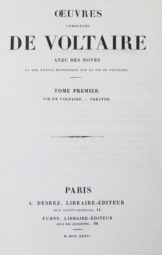 Große Abbildung Nr.1: 125-1223 Voltaire,(F.M.A.de).: (Literatur und illustrierte Bücher bis 19.Jahrhundert)