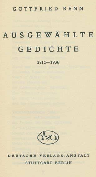 Große Abbildung Nr.1: 125-1254 Benn,G.: (Literatur und illustrierte Bücher 20.Jahrhundert - Alte Literatur in modernen Ausgaben)