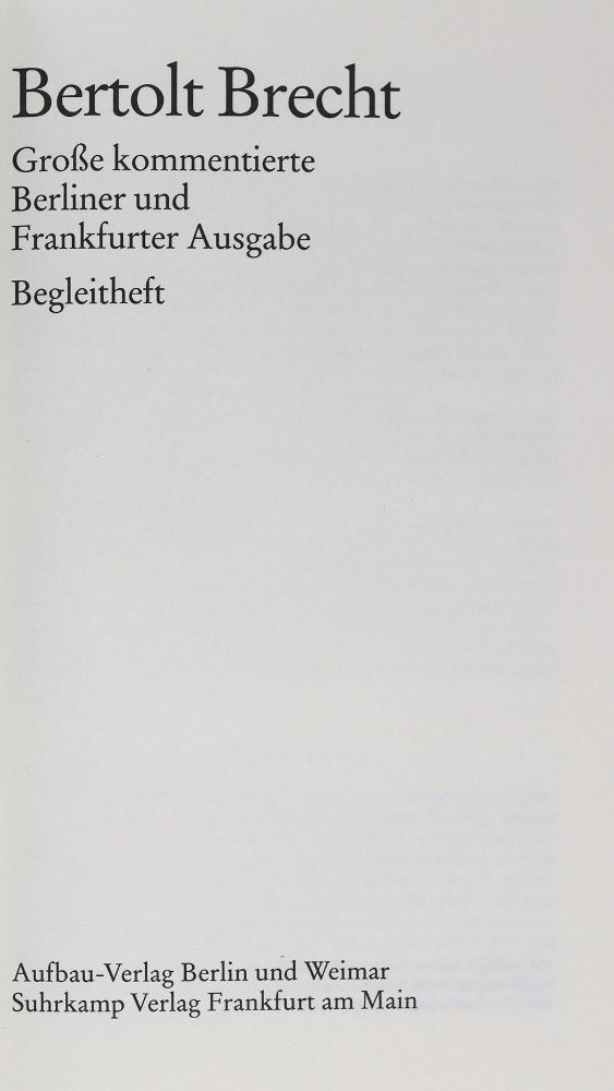 Große Abbildung Nr.1: 125-1257 Brecht,B.: (Literatur und illustrierte Bücher 20.Jahrhundert - Alte Literatur in modernen Ausgaben)