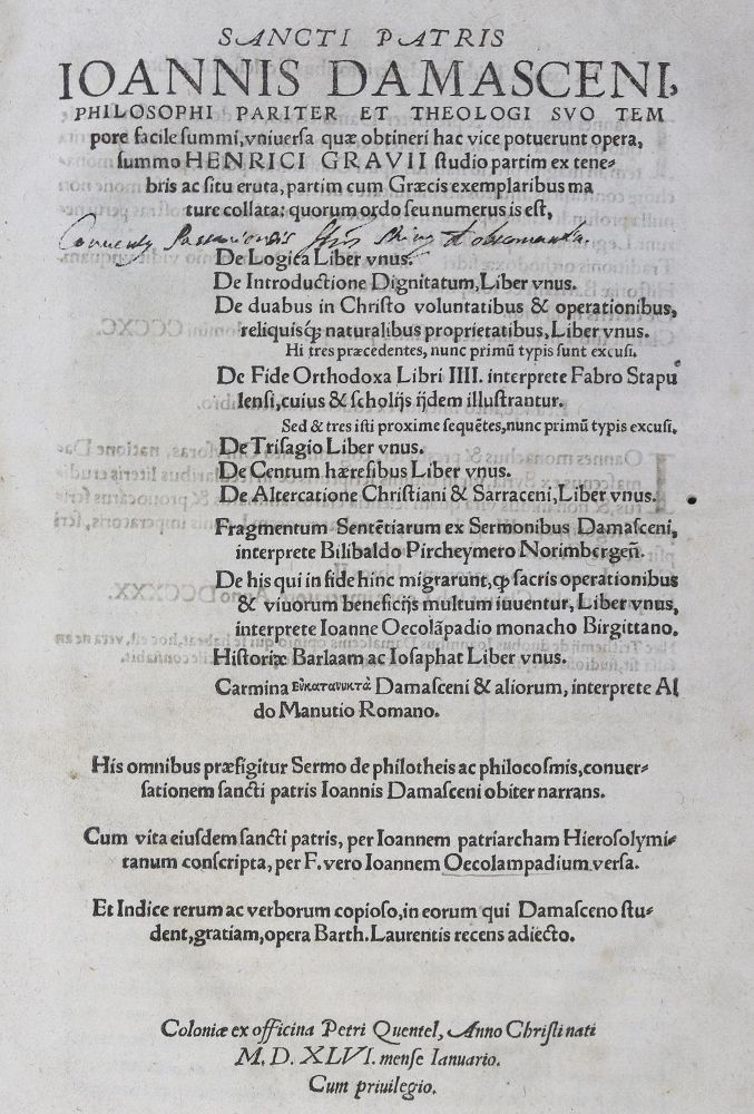 Große Abbildung Nr.1: 125-130 Damascenus,J.: (Alte Drucke, Handschriften und Theologie)