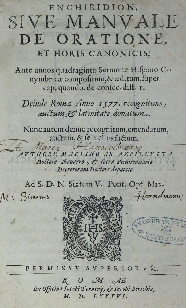 Große Abbildung Nr.1: 125-15 Azpilcueta,M.de.: (Alte Drucke, Handschriften und Theologie)