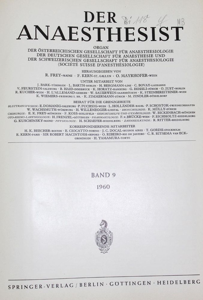Große Abbildung Nr.1: 125-1508 Anaesthesist, Der.: (Medizin, Anästhesie)