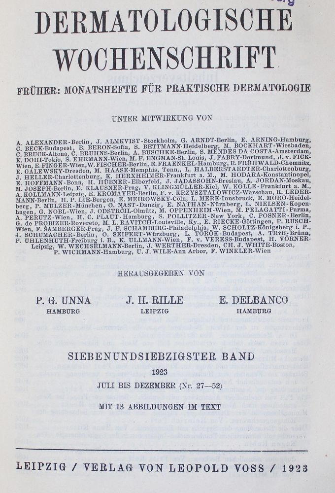 Große Abbildung Nr.1: 125-1538 Dermatologische Wochenschrift.: (Medizin)