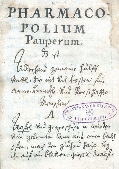 Große Abbildung Nr.1: 125-1581 Pharmacopolium Pauperum: (Medizin, Pharmazie, Armenapotheke)