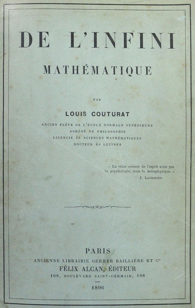 Große Abbildung Nr.1: 125-1707 Couturat,L.: (Verschiedene Gebiete - Varia, Mathematik)