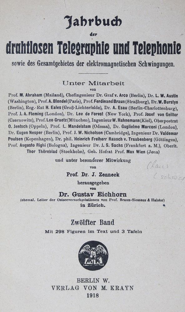 Große Abbildung Nr.1: 125-1733 Jahrbuch: (Verschiedene Gebiete - Varia, Telegraphie - Telephonie)