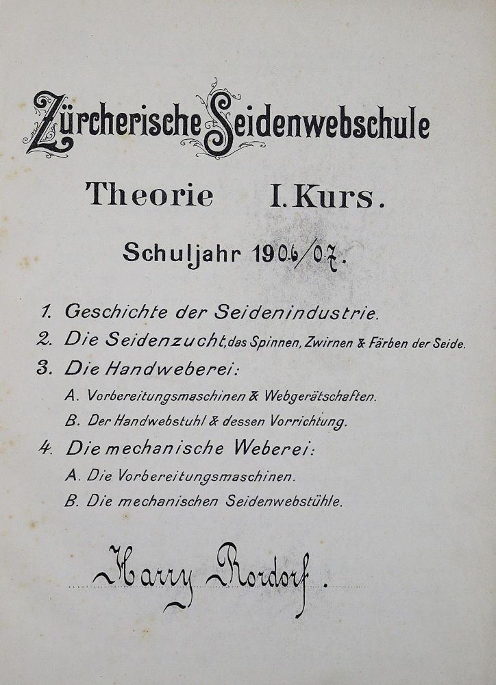Große Abbildung Nr.1: 125-1736 Zürcherische Seidenwebschule.: (Verschiedene Gebiete - Varia, Textil, Handschriften)