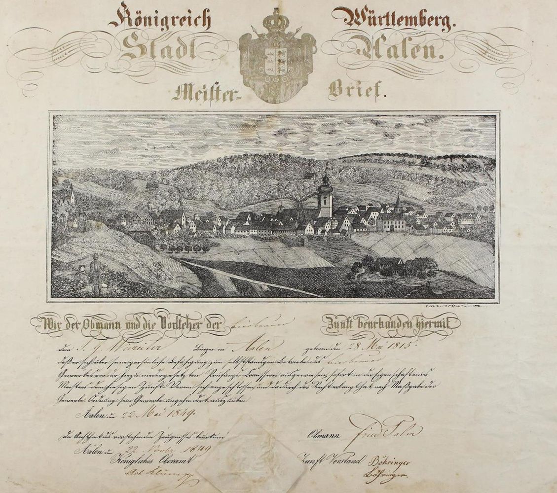 Große Abbildung Nr.1: 125-1789 Meister-Brief: (Deutschland, Aalen)