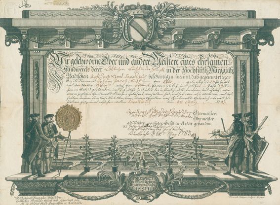 Große Abbildung Nr.1: 125-1854 Gesellenbrief.: (Deutschland, Karlsruhe)