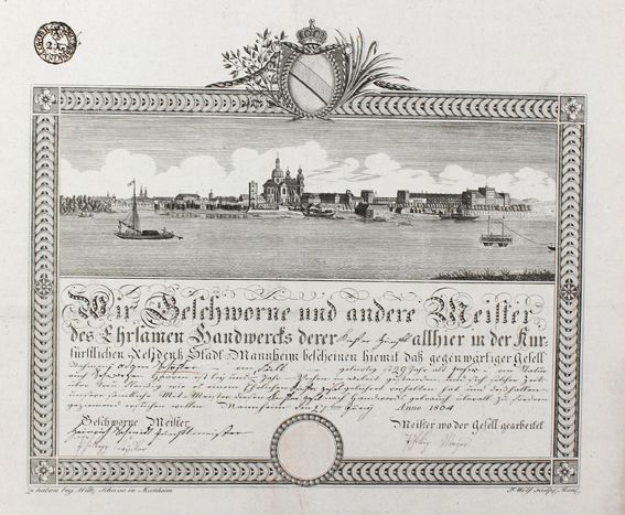 Große Abbildung Nr.1: 125-1861 Gesellenbrief.: (Deutschland, Mannheim)