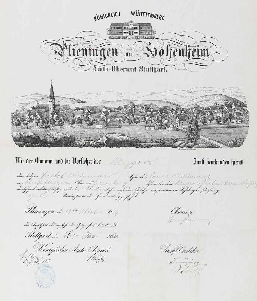 Große Abbildung Nr.1: 125-1883 Lehrbrief: (Deutschland, Plieningen, Hohenheim)