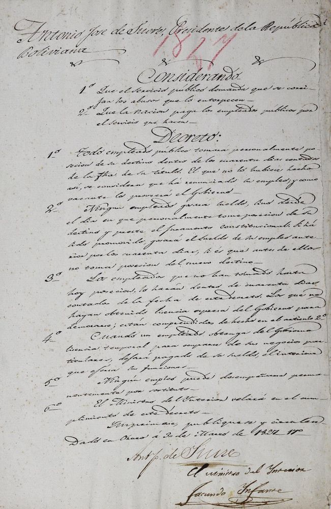 Große Abbildung Nr.1: 125-2165 Sucre y Alcala, Antonio Jose de.: (Autographen)