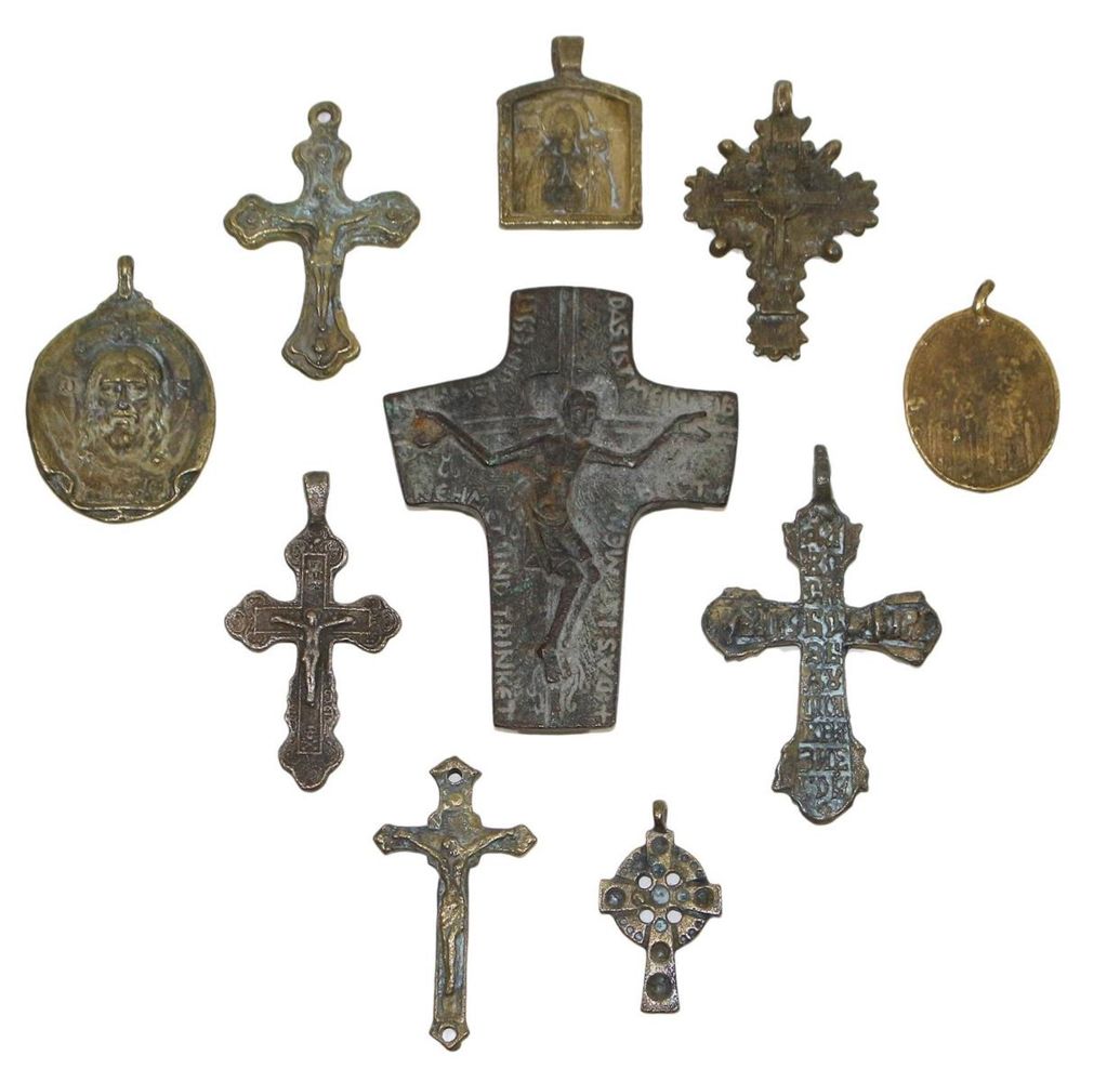 Große Abbildung Nr.1: 125-2912 Pilgermedaillen u. Kreuze.: (Volkskunst, Religiöse Volkskunst)