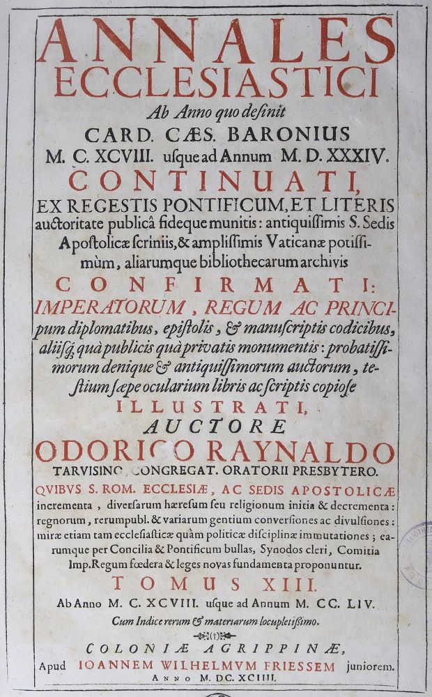 Große Abbildung Nr.3: 125-370 Rinaldi,O.: (Alte Drucke, Handschriften und Theologie)
