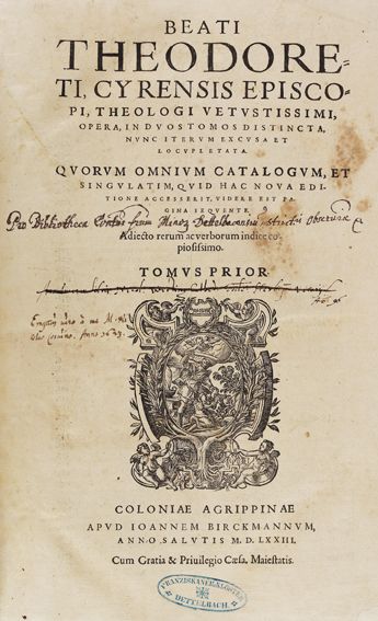 Große Abbildung Nr.1: 125-412 Theodoretus, Bischof v. Cyrus.: (Alte Drucke, Handschriften und Theologie)
