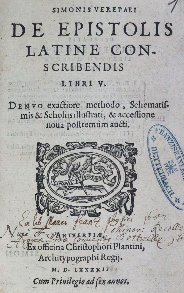 Große Abbildung Nr.1: 125-431 Verepaeus,S.: (Alte Drucke, Handschriften und Theologie)
