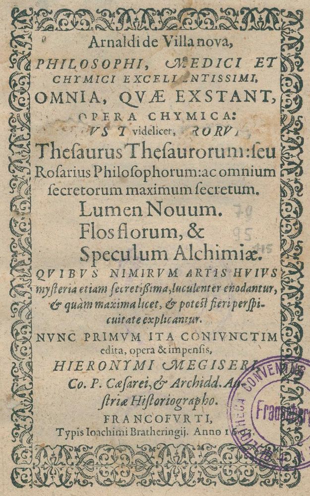 Große Abbildung Nr.1: 125-480 Arnaldus de Villanova.: (Grenzwissenschaften und Okkultismus, Alchemie)