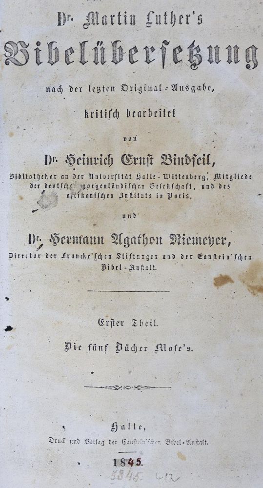 Große Abbildung Nr.1: 125-63 Bindseil,H.E. u. H.A.Niemeyer.: (Bibeln)