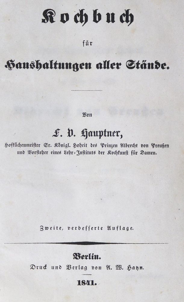Große Abbildung Nr.1: 125-712 Hauptner,F.V.: (Küche und Haushalt, Kochbücher)