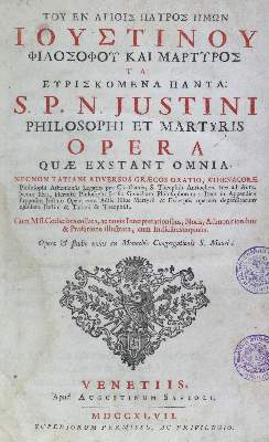 Bild Nr.1: 125-1133 Justinus Martyr.: (Literatur und illustrierte Bücher bis 19.Jahrhundert)
