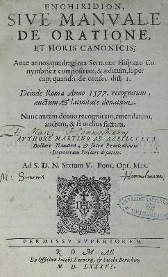 Bild Nr.1: 125-15 Azpilcueta,M.de.: (Alte Drucke, Handschriften und Theologie)