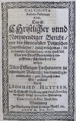 Bild Nr.2: 125-244 Hutter,L.: (Alte Drucke, Handschriften und Theologie)