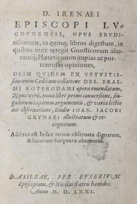 Bild Nr.1: 125-257 Irenaeus Lugdunensis.: (Alte Drucke, Handschriften und Theologie)