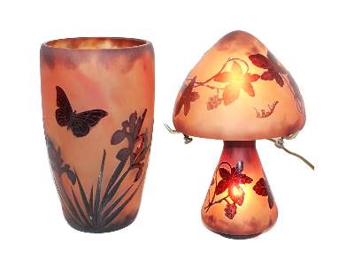 Bild Nr.1: 125-2628 Tischlampe u. Vase Cameo.: (Glas)