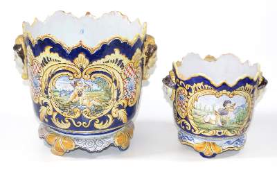 Bild Nr.1: 125-2673 Rouen Paar Cache-Pot.: (Porzellan u. Keramik, Fayencen)