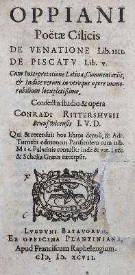 Bild Nr.1: 125-333 Oppianos (Oppianus).: (Alte Drucke, Handschriften und Theologie)
