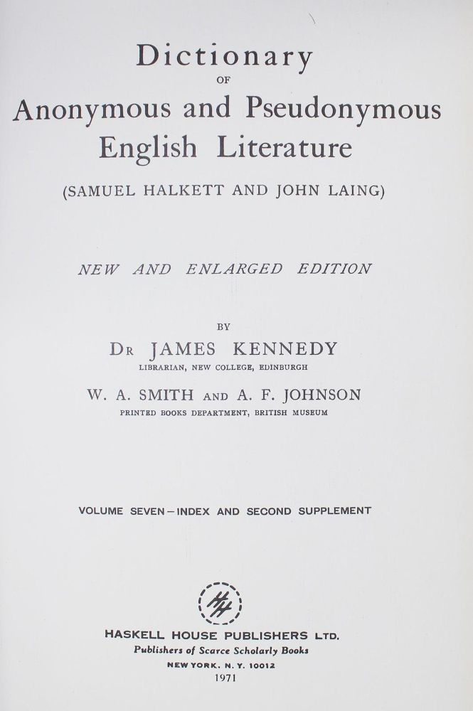 Große Abbildung Nr.1: 126-1058 Halkett,S. u. J.Laing.: (Bibliographie und Buchwesen)