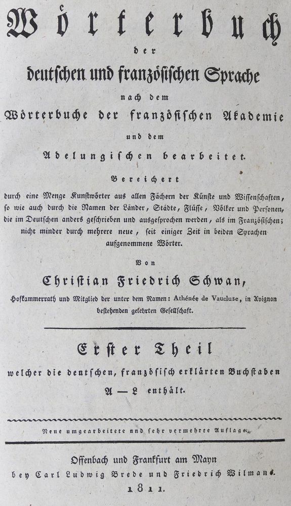 Große Abbildung Nr.1: 126-1092 Schwan,C.F.: (Lexika - Wörterbücher - Sprachwissenschaften)
