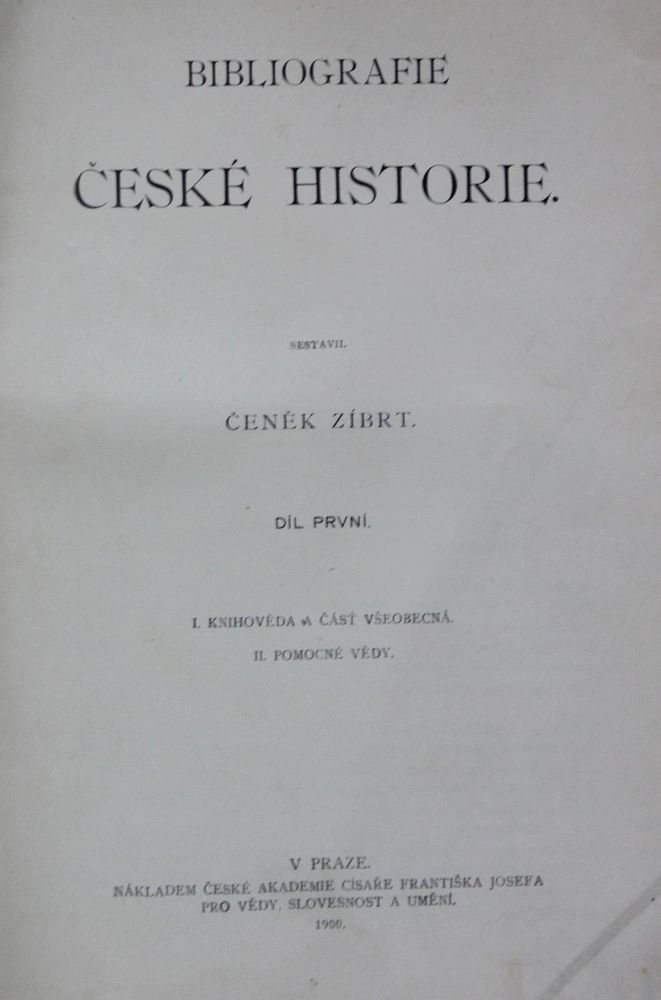Große Abbildung Nr.1: 126-1105 Zibrt,C.: (Bibliographie und Buchwesen)