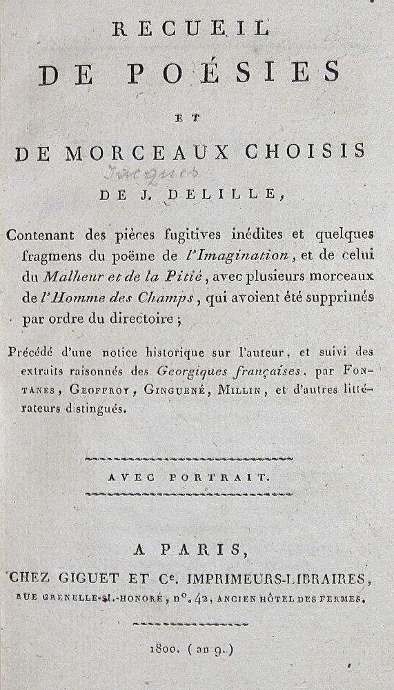Große Abbildung Nr.1: 126-1223 Delille,J.: (Literatur und illustrierte Bücher bis 19.Jahrhundert)