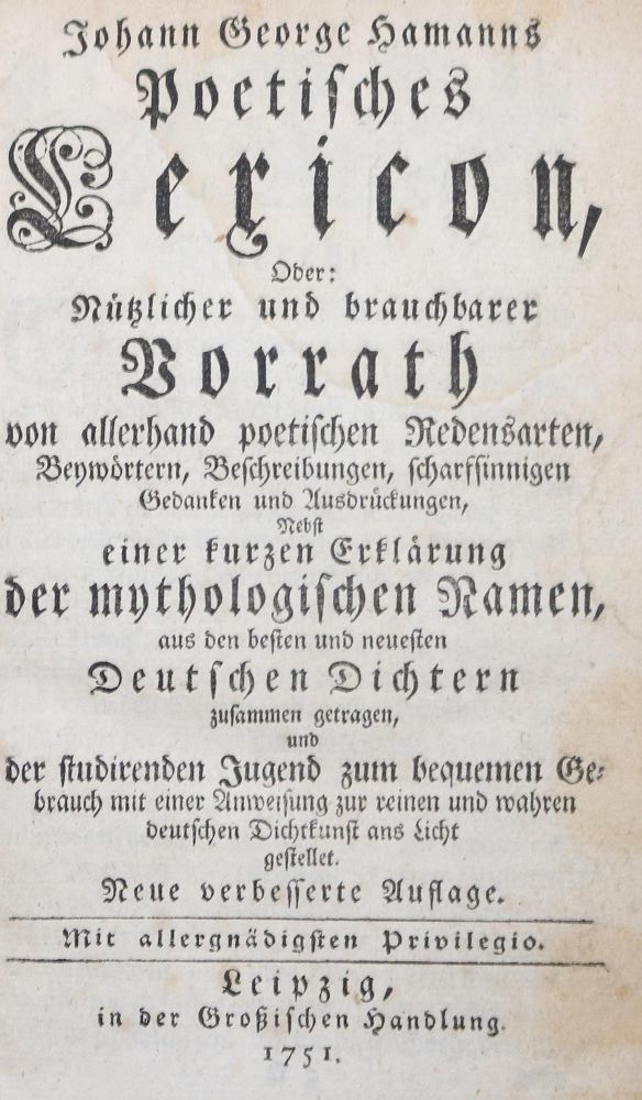 Große Abbildung Nr.1: 126-1259 Hamann,J.G.: (Literatur und illustrierte Bücher bis 19.Jahrhundert)