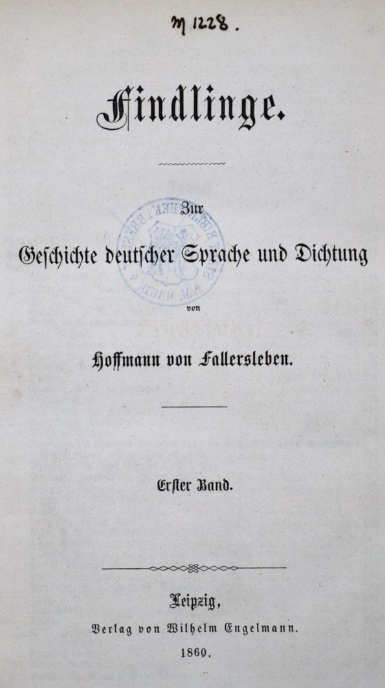 Große Abbildung Nr.1: 126-1268 Hoffmann von Fallersleben,(A.H.).: (Literatur und illustrierte Bücher bis 19.Jahrhundert)