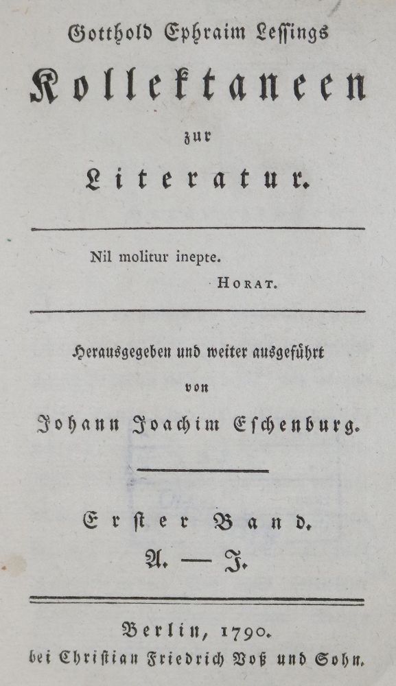 Große Abbildung Nr.1: 126-1289 Lessing,G.E.: (Literatur und illustrierte Bücher bis 19.Jahrhundert)