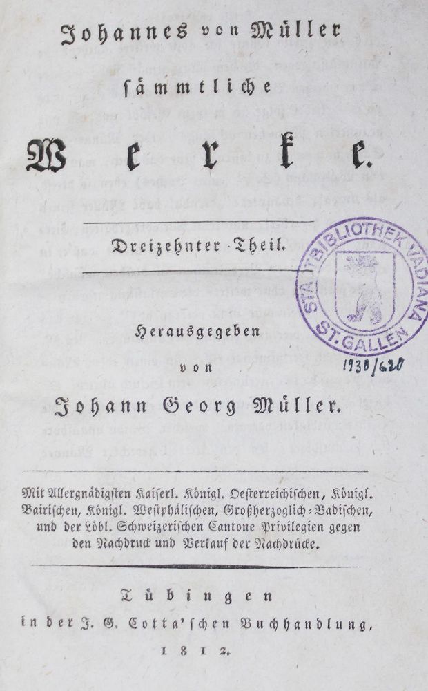 Große Abbildung Nr.1: 126-1308 Müller,J.v.: (Literatur und illustrierte Bücher bis 19.Jahrhundert)
