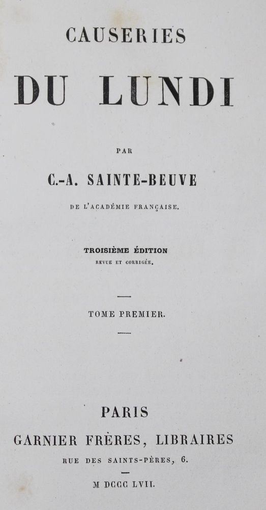 Große Abbildung Nr.1: 126-1333 Sainte-Beuve,C.-A.: (Literatur und illustrierte Bücher bis 19.Jahrhundert)