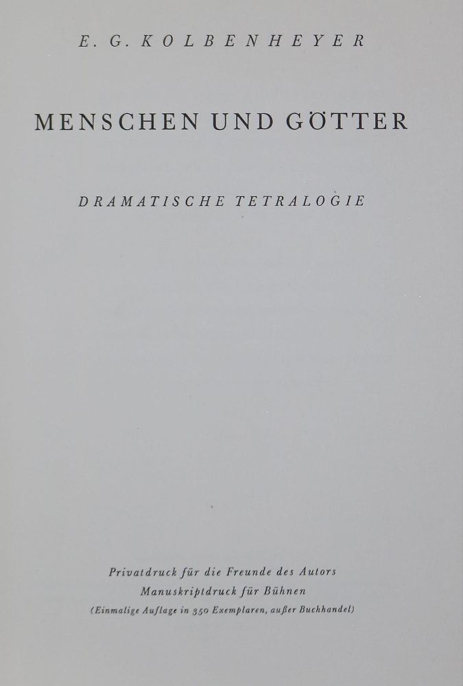 Große Abbildung Nr.1: 126-1462 Kolbenheyer,E.G.: (Literatur und illustrierte Bücher 20.Jahrhundert - Alte Literatur in modernen Ausgaben)