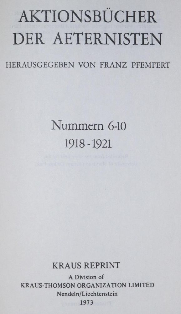 Große Abbildung Nr.1: 126-1486 Pfemfert,F. (Hrsg.).: (Literatur und illustrierte Bücher 20.Jahrhundert - Alte Literatur in modernen Ausgaben)