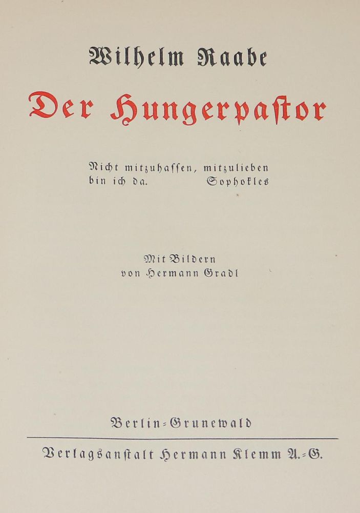 Große Abbildung Nr.1: 126-1500 Raabe,W.: (Literatur und illustrierte Bücher 20.Jahrhundert - Alte Literatur in modernen Ausgaben)