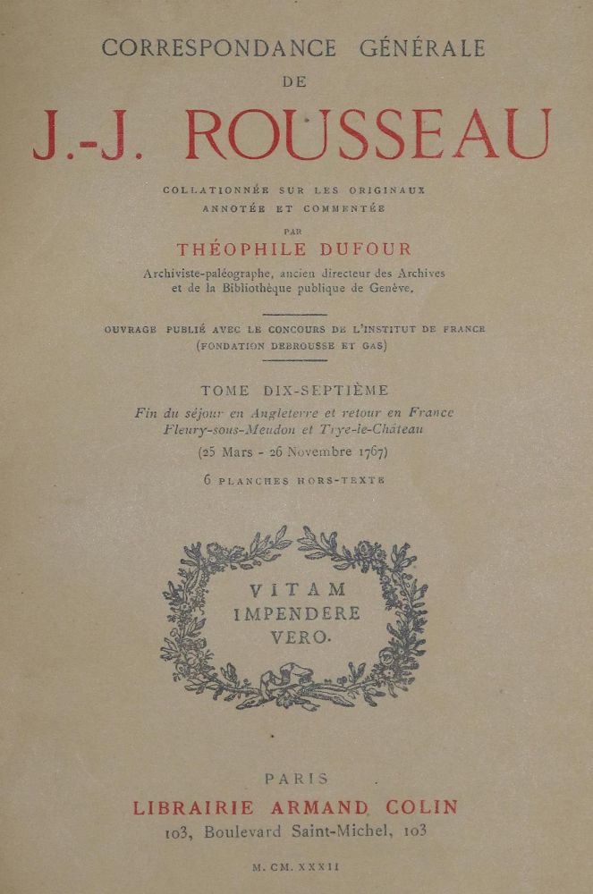 Große Abbildung Nr.1: 126-1504 Rousseau,J.J.: (Literatur und illustrierte Bücher 20.Jahrhundert - Alte Literatur in modernen Ausgaben)