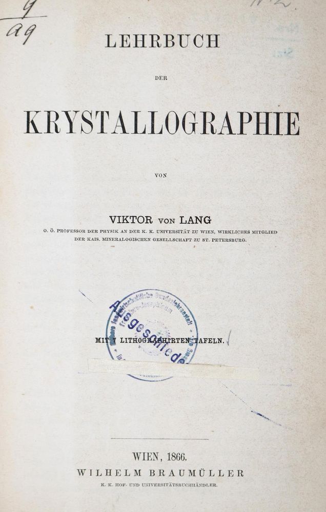 Große Abbildung Nr.1: 126-1643 Lang,V.v.: (Verschiedene Gebiete - Varia, Geologie - Mineralogie u. Paläontologie)