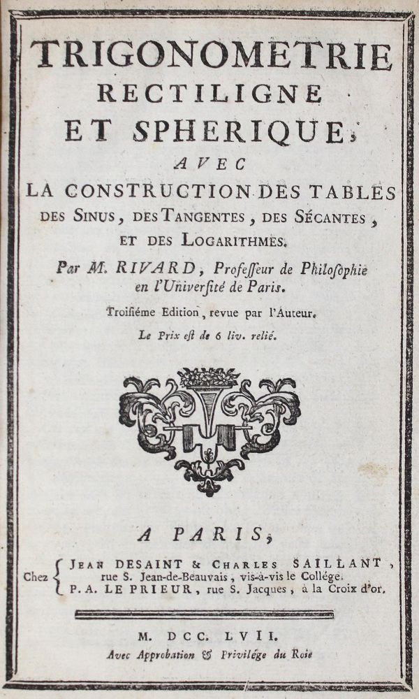 Große Abbildung Nr.1: 126-1660 Rivard,(D.F.).: (Verschiedene Gebiete - Varia, Mathematik)