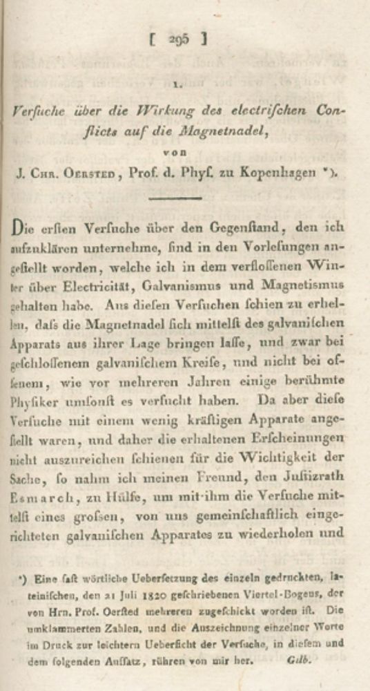 Große Abbildung Nr.1: 126-1690 Oersted,H.C.: (Verschiedene Gebiete - Varia, Physik, Magnetismus)